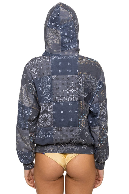 Aviator Nation BANDANA QUILTED RELAXED ZIP HOODIE - CHARCOAL