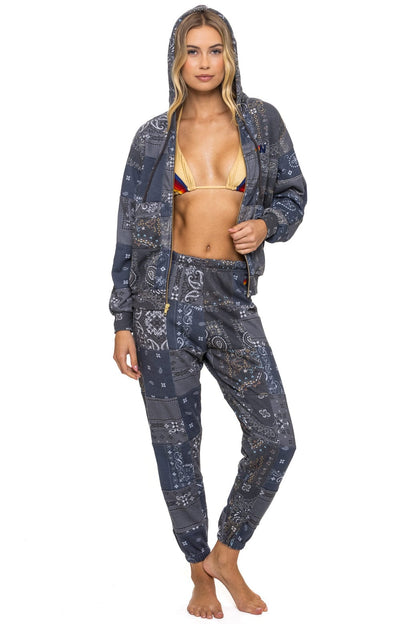 Aviator Nation BANDANA QUILTED RELAXED ZIP HOODIE - CHARCOAL