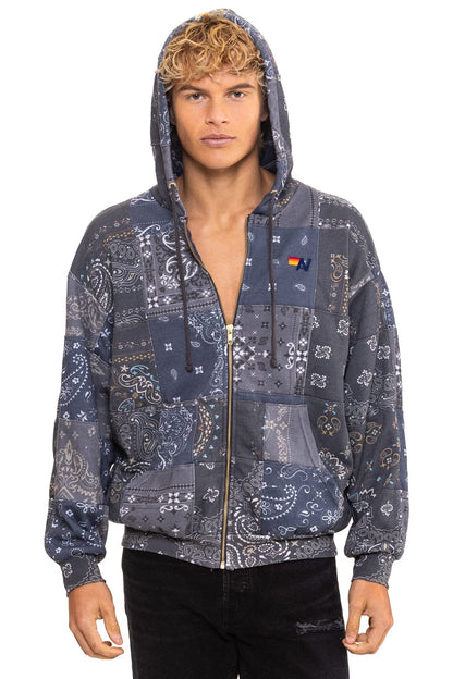 Aviator Nation BANDANA QUILTED RELAXED ZIP HOODIE - CHARCOAL