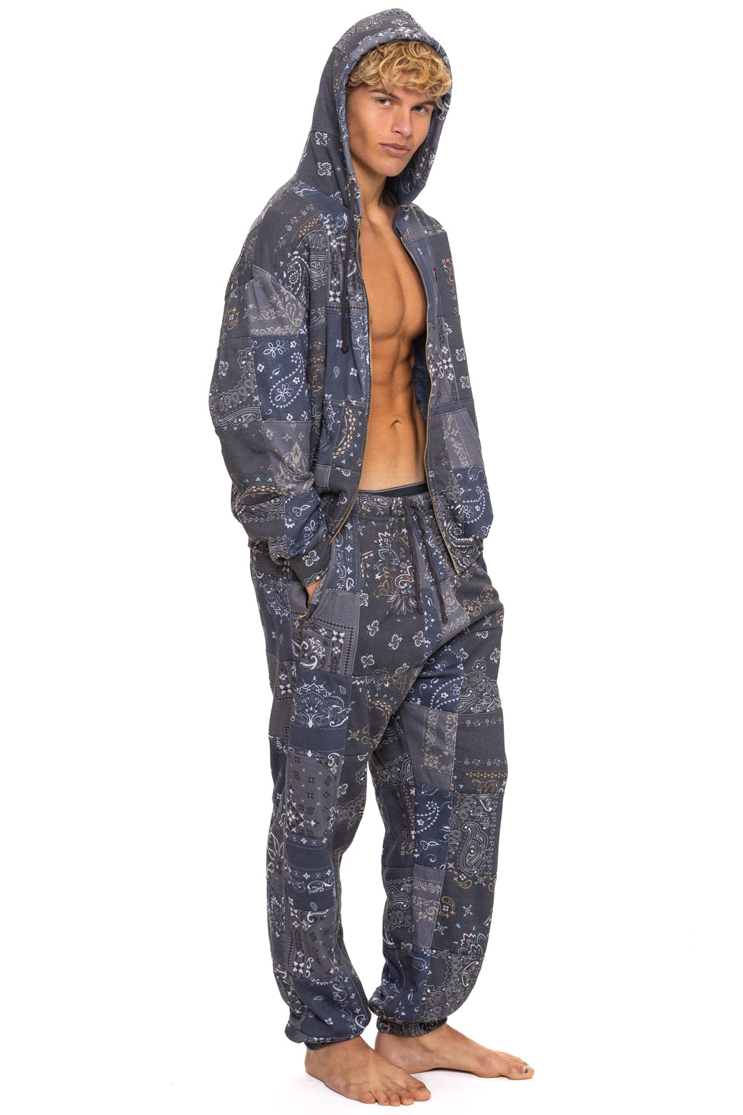 Aviator Nation BANDANA QUILTED RELAXED ZIP HOODIE - CHARCOAL