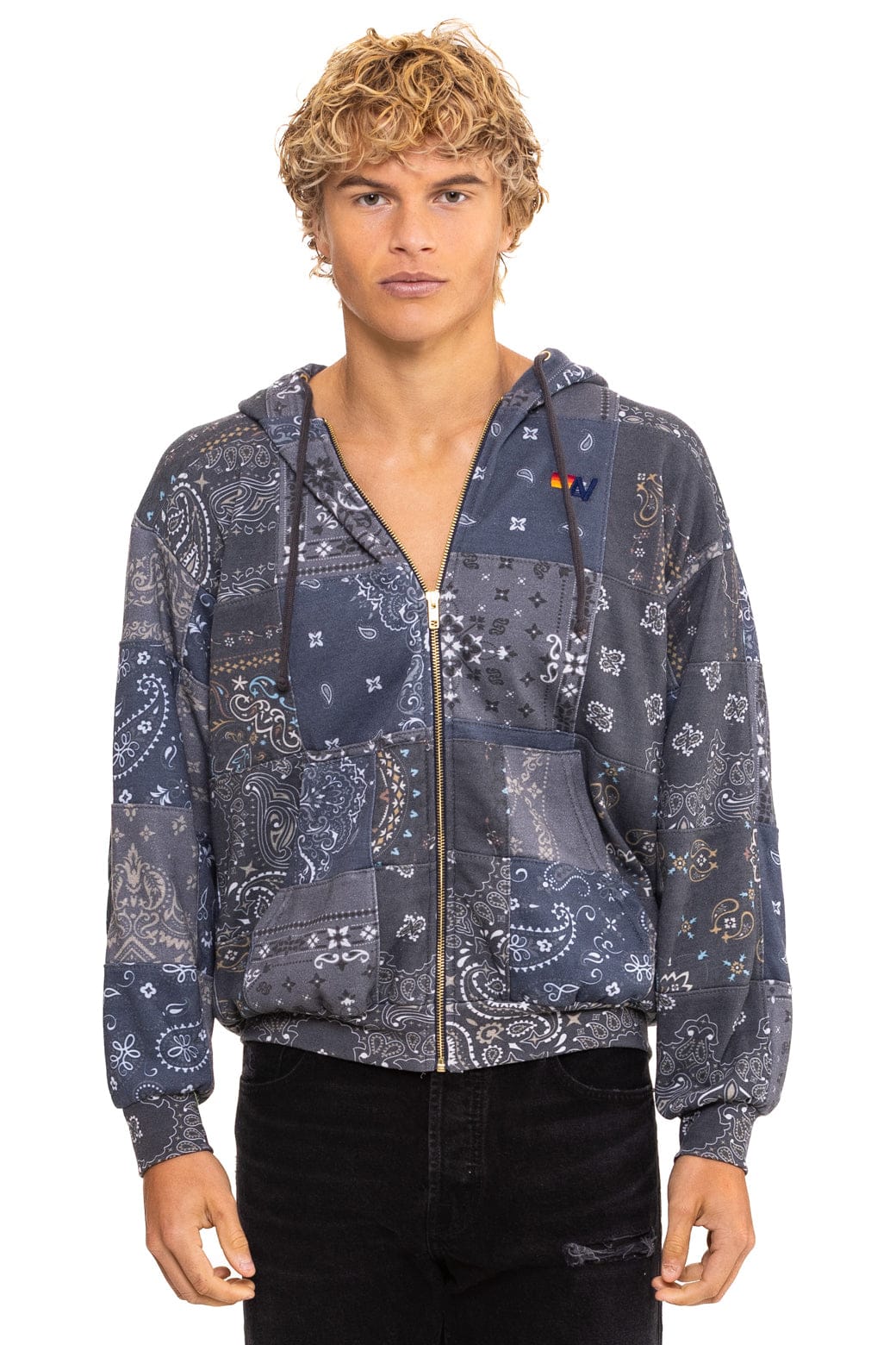 Aviator Nation BANDANA QUILTED RELAXED ZIP HOODIE - CHARCOAL