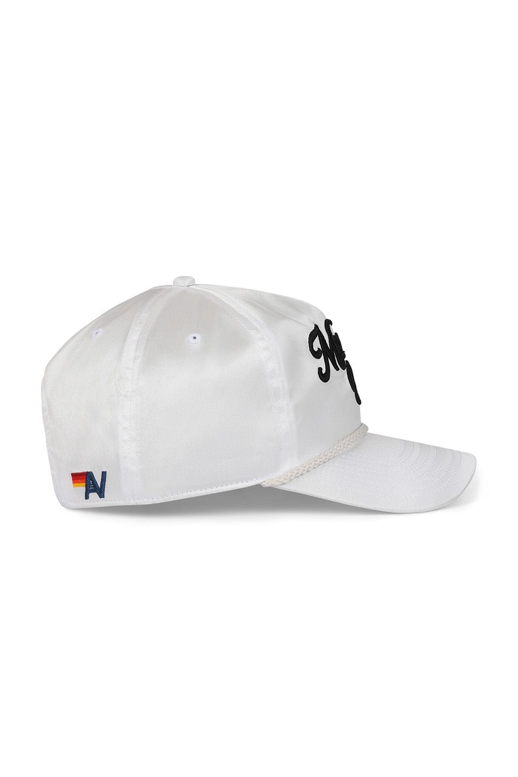 Aviator Nation MEMBERS EXCLUSIVE VINTAGE SATIN SCRIPT TRUCKER HAT - WHITE // BLACK