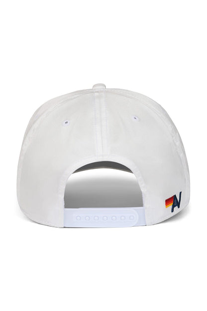 Aviator Nation MEMBERS EXCLUSIVE VINTAGE SATIN SCRIPT TRUCKER HAT - WHITE // BLACK