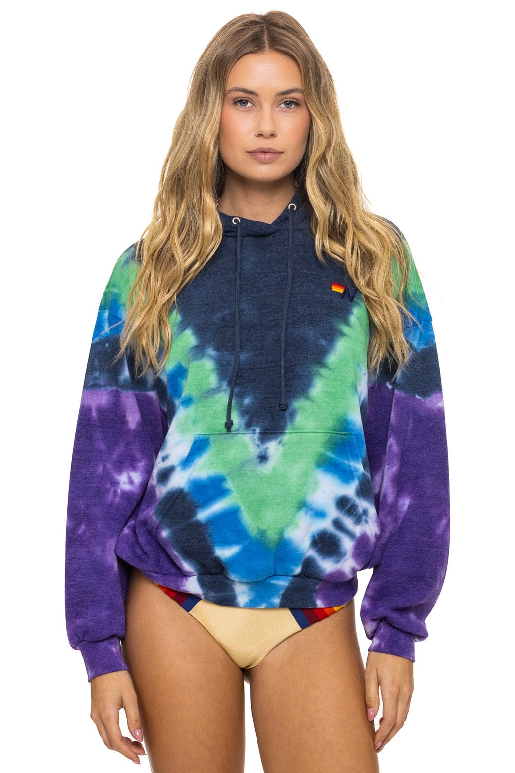 Aviator Nation HAND DYED V RELAXED PULLOVER HOODIE - TIE DYE MIDNIGHT // PURPLE