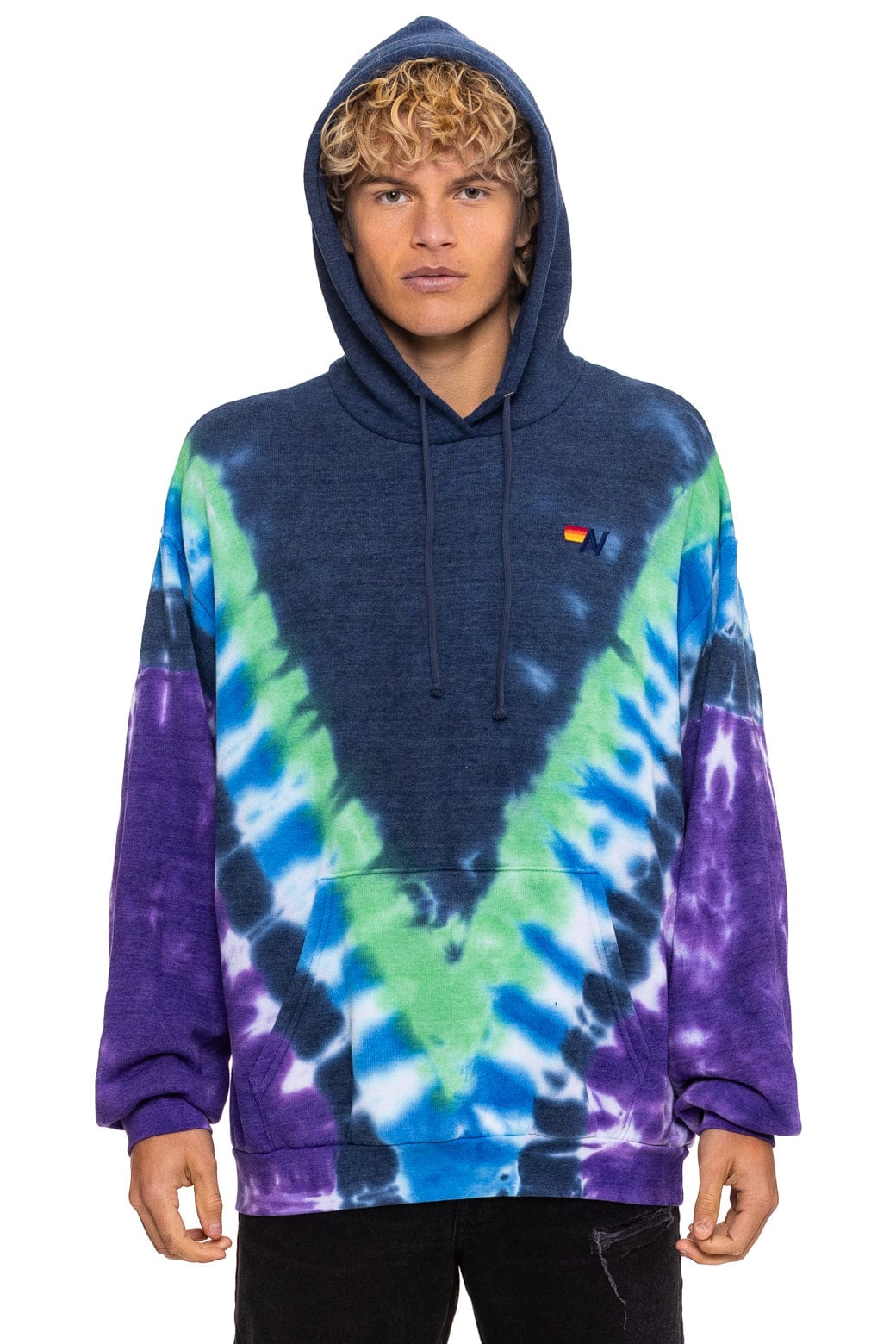 Aviator Nation HAND DYED V RELAXED PULLOVER HOODIE - TIE DYE MIDNIGHT // PURPLE