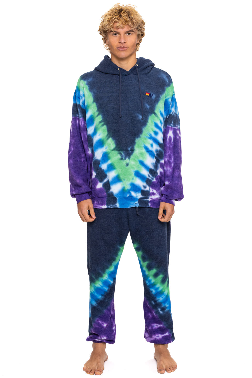 Aviator Nation HAND DYED V RELAXED PULLOVER HOODIE - TIE DYE MIDNIGHT // PURPLE