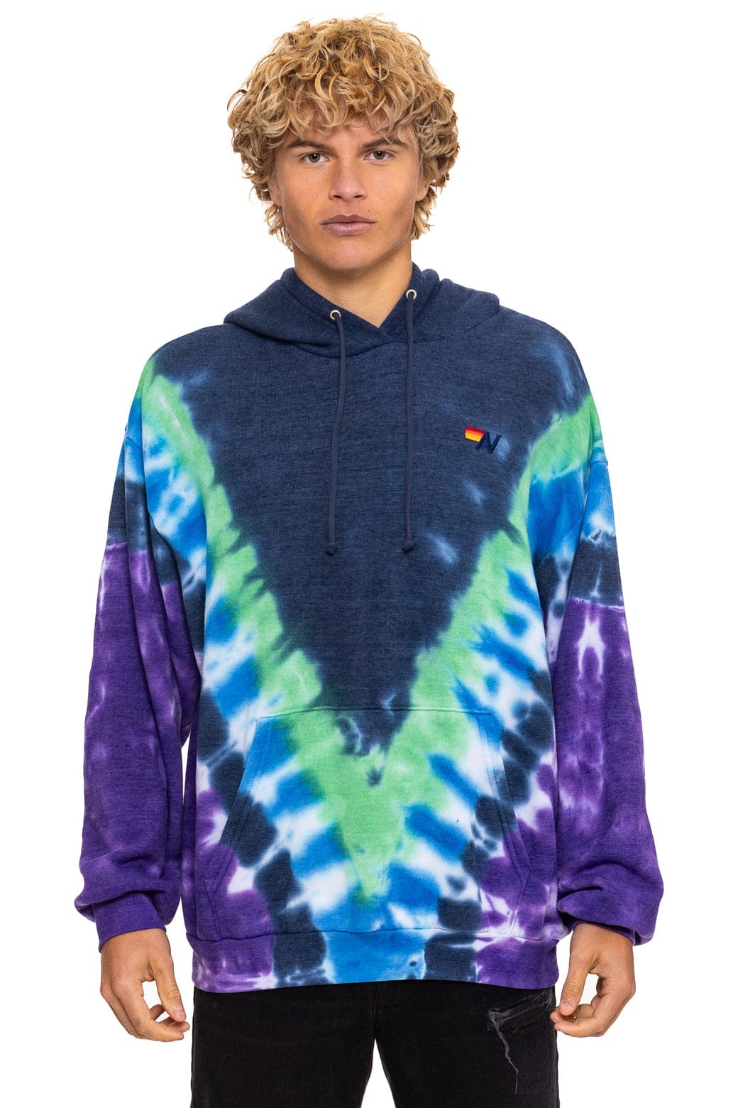 Aviator Nation HAND DYED V RELAXED PULLOVER HOODIE - TIE DYE MIDNIGHT // PURPLE