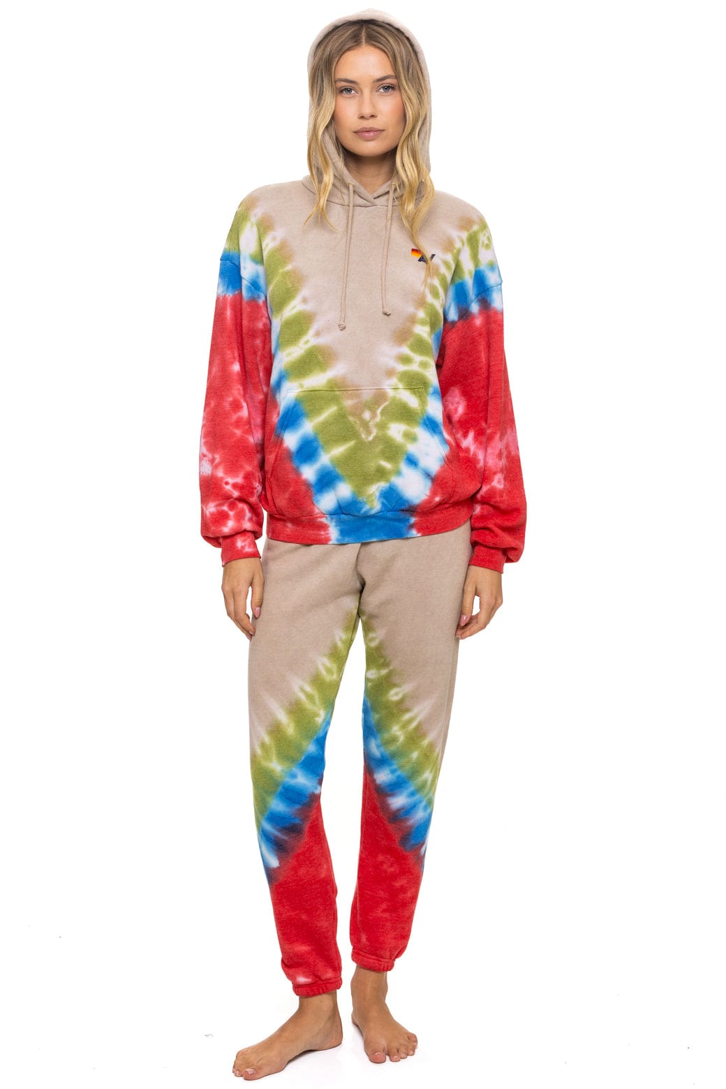 Aviator Nation HAND DYED V SWEATPANTS - TIE DYE SAND // BLUE RED