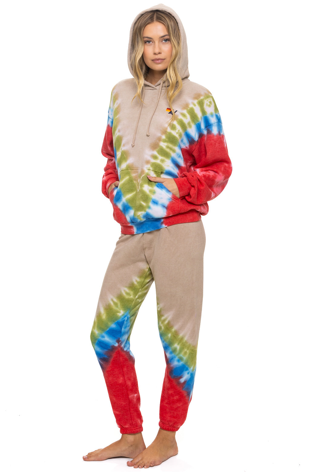 Aviator Nation HAND DYED V SWEATPANTS - TIE DYE SAND // BLUE RED