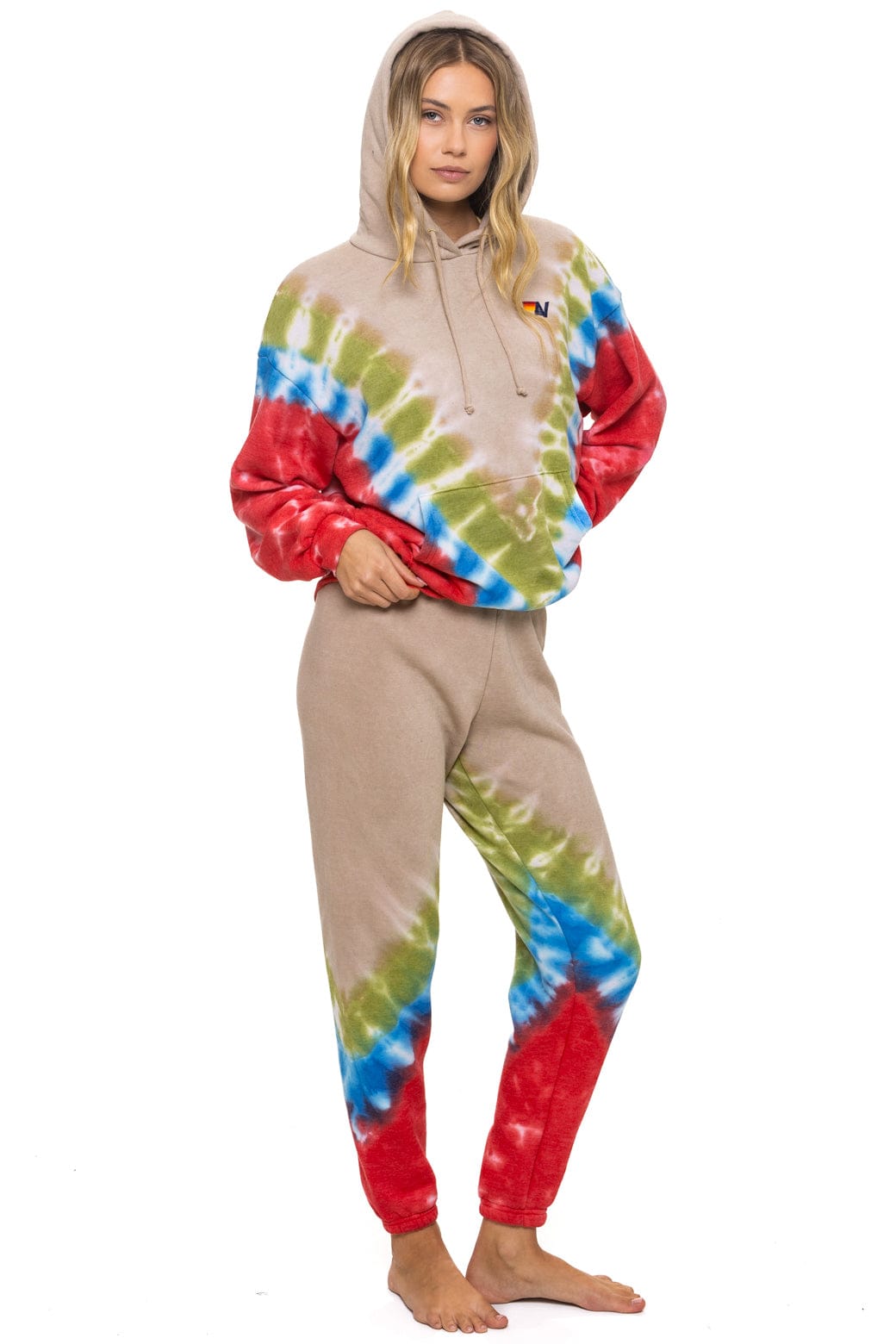 Aviator Nation HAND DYED V SWEATPANTS - TIE DYE SAND // BLUE RED