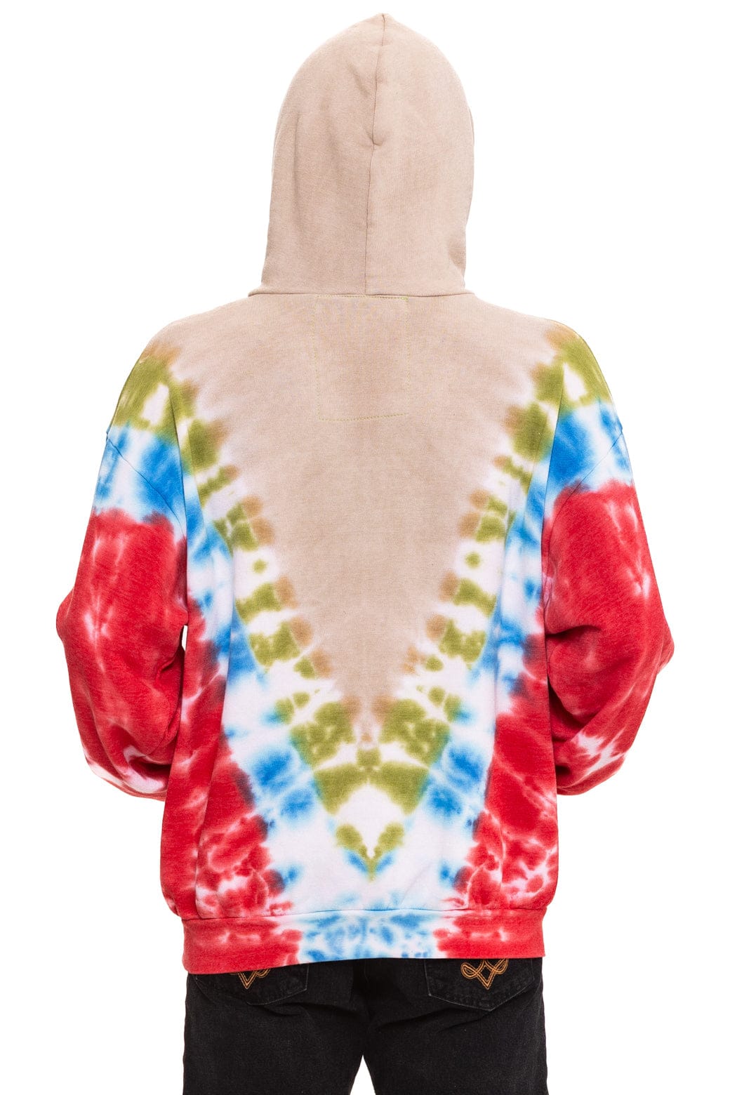 Aviator Nation HAND DYED V RELAXED PULLOVER HOODIE - TIE DYE SAND // BLUE RED