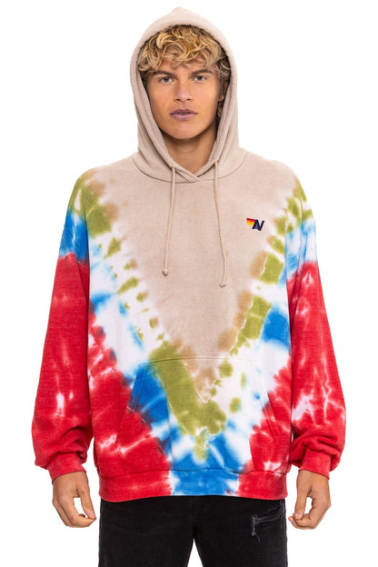 Aviator Nation HAND DYED V RELAXED PULLOVER HOODIE - TIE DYE SAND // BLUE RED