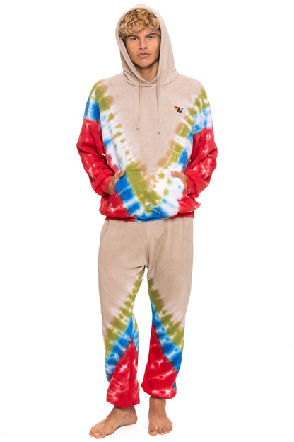 Aviator Nation HAND DYED V RELAXED PULLOVER HOODIE - TIE DYE SAND // BLUE RED