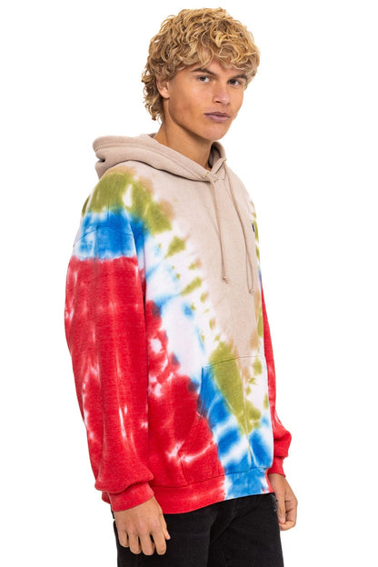 Aviator Nation HAND DYED V RELAXED PULLOVER HOODIE - TIE DYE SAND // BLUE RED