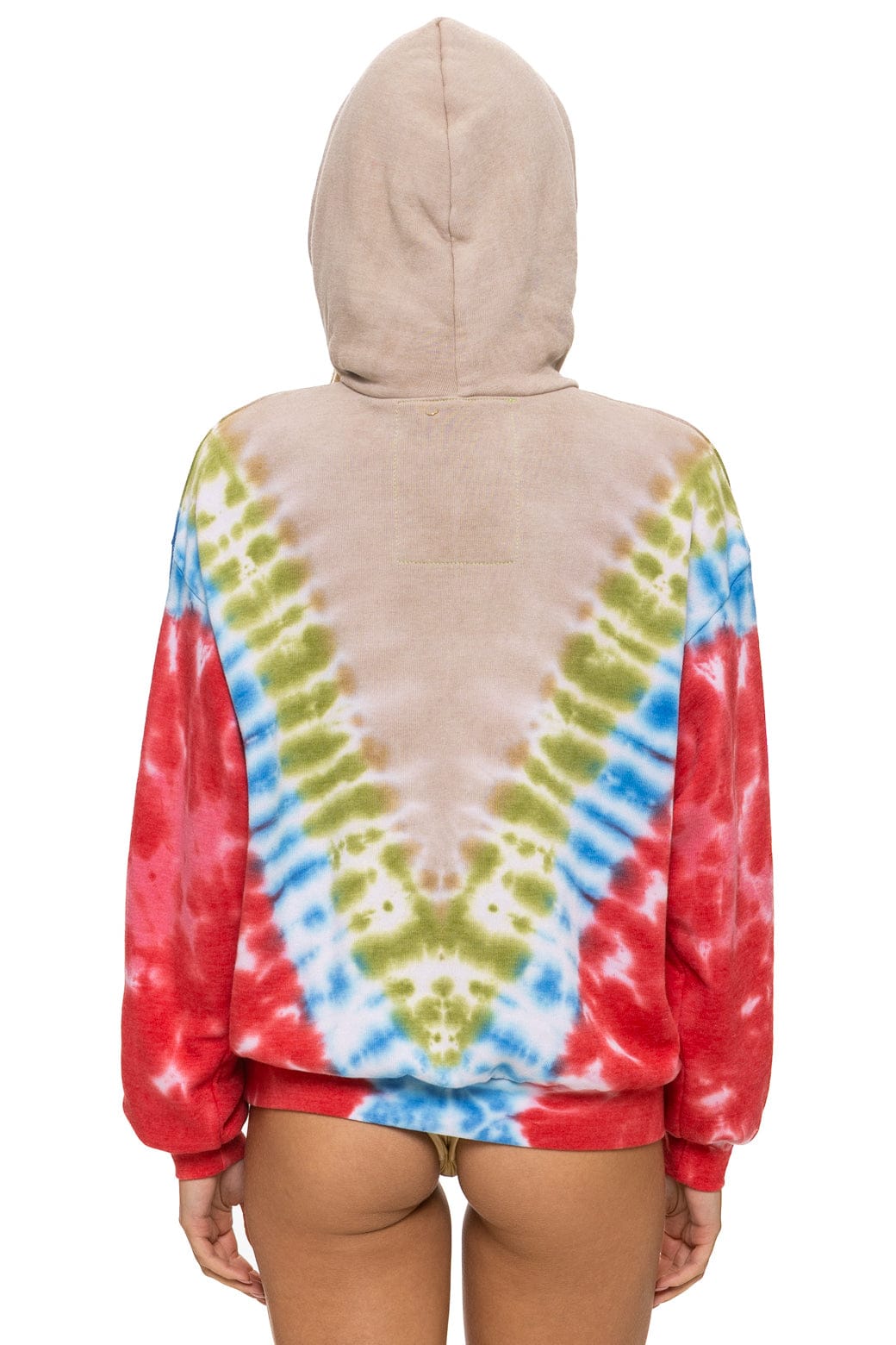 Aviator Nation HAND DYED V RELAXED PULLOVER HOODIE - TIE DYE SAND // BLUE RED