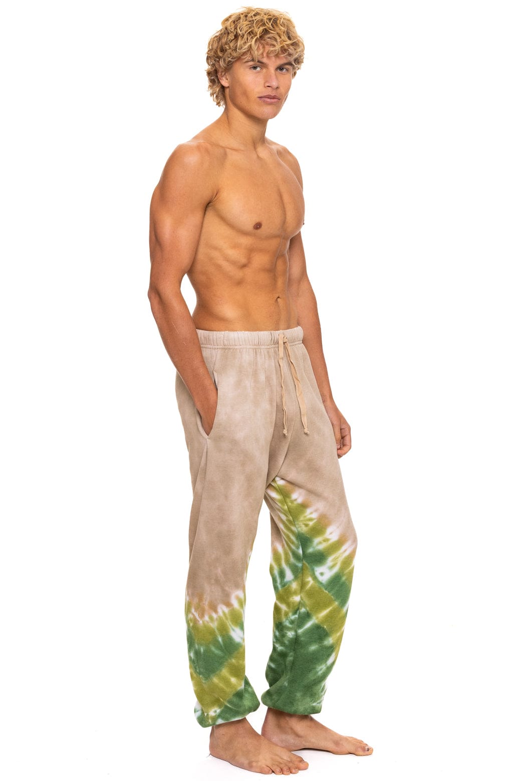 Aviator Nation HAND DYED V SWEATPANTS - TIE DYE SAND // JUNGLE