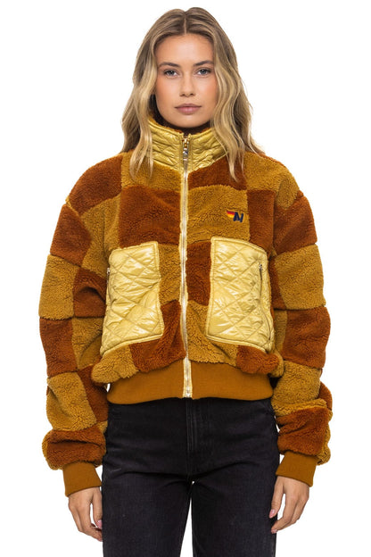 Aviator Nation TEDDY CHECKERBOARD WOMENS FULL ZIP JACKET - HONEY // WHISKEY