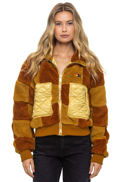 Aviator Nation TEDDY CHECKERBOARD WOMENS FULL ZIP JACKET - HONEY // WHISKEY