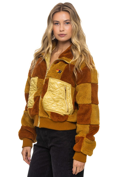 Aviator Nation TEDDY CHECKERBOARD WOMENS FULL ZIP JACKET - HONEY // WHISKEY