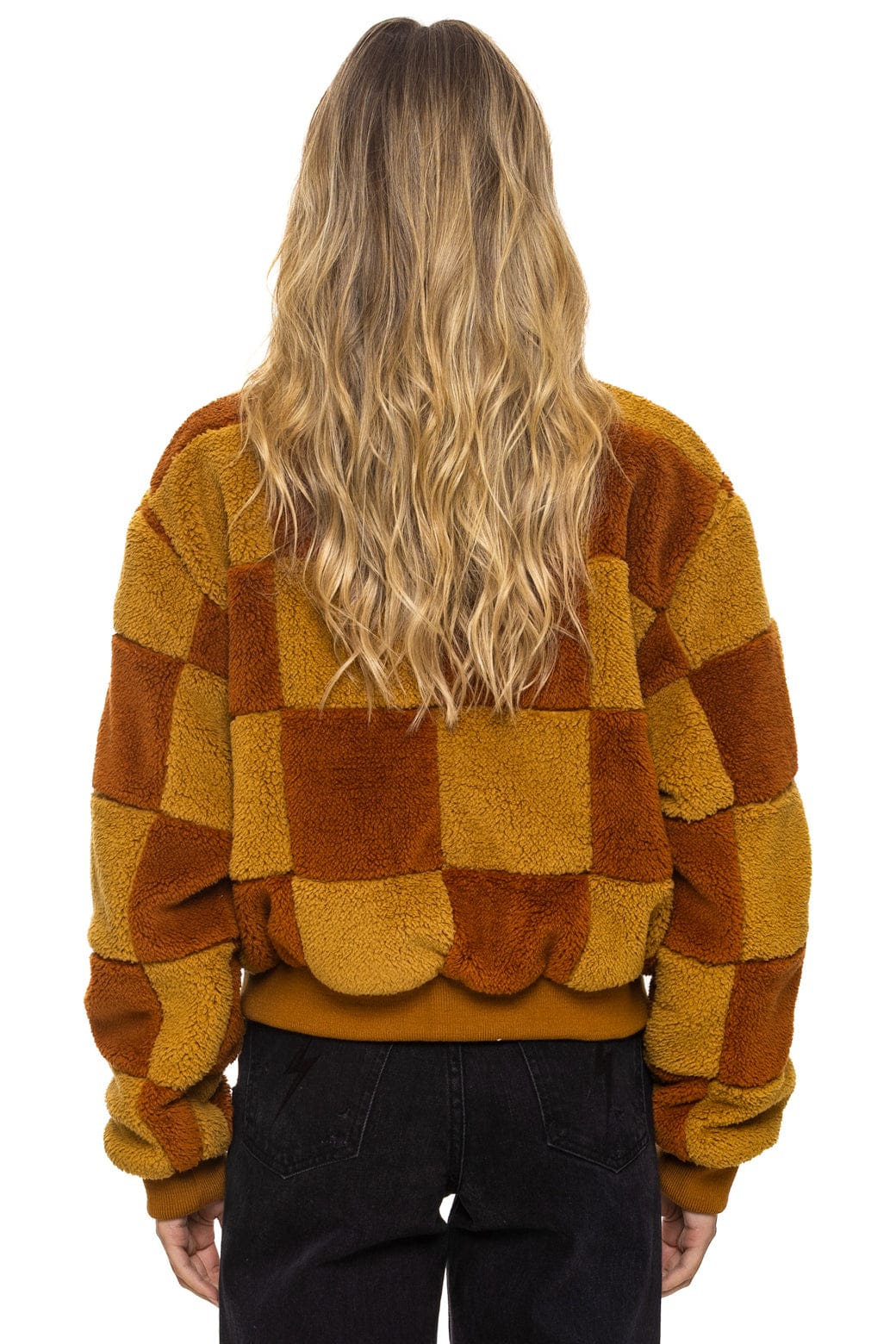 Aviator Nation TEDDY CHECKERBOARD WOMENS FULL ZIP JACKET - HONEY // WHISKEY